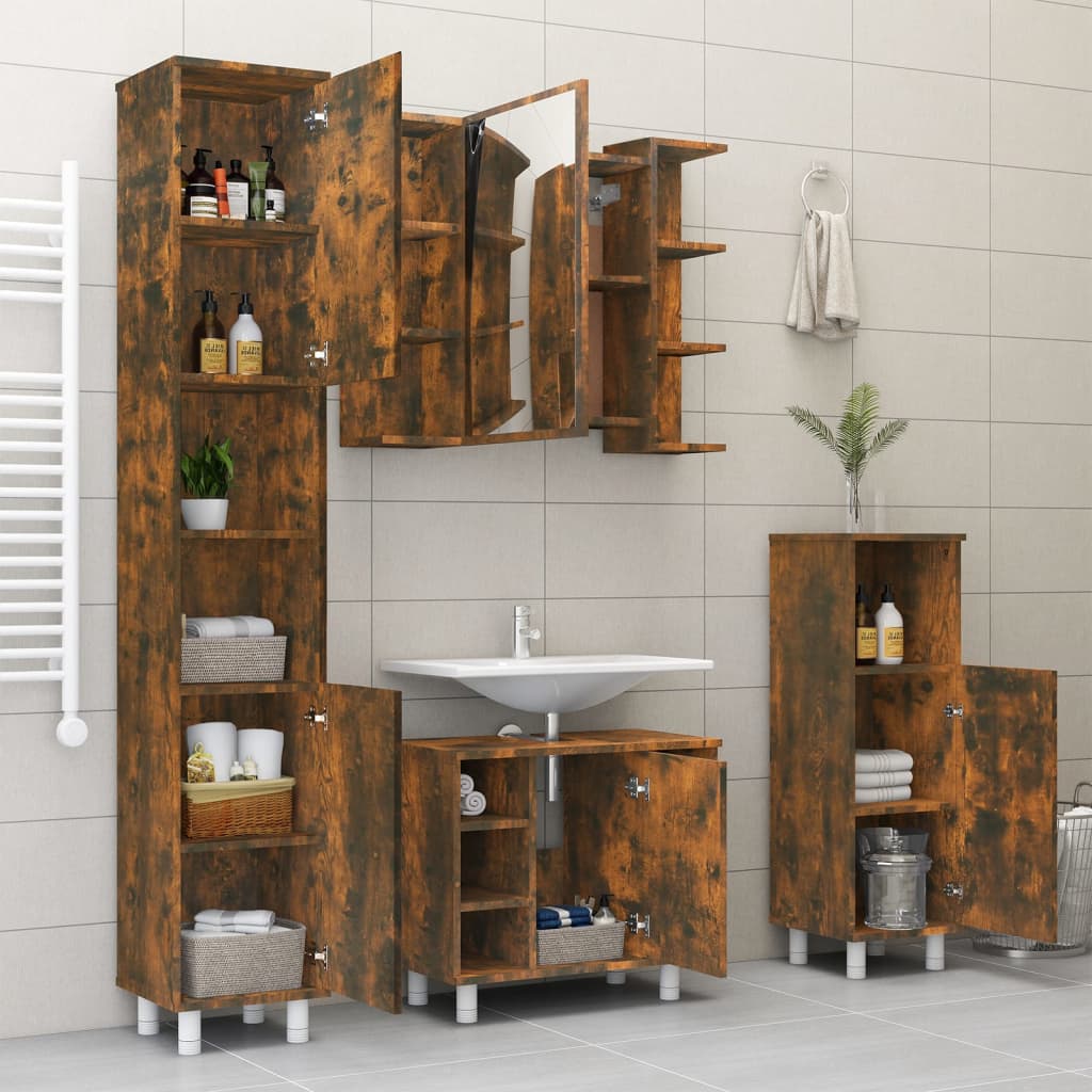 Badkamerspiegelkast 80x20,5x64 cm bewerkt hout gerookt eiken is nu te koop bij PeponiXL, paradijselijk wonen!