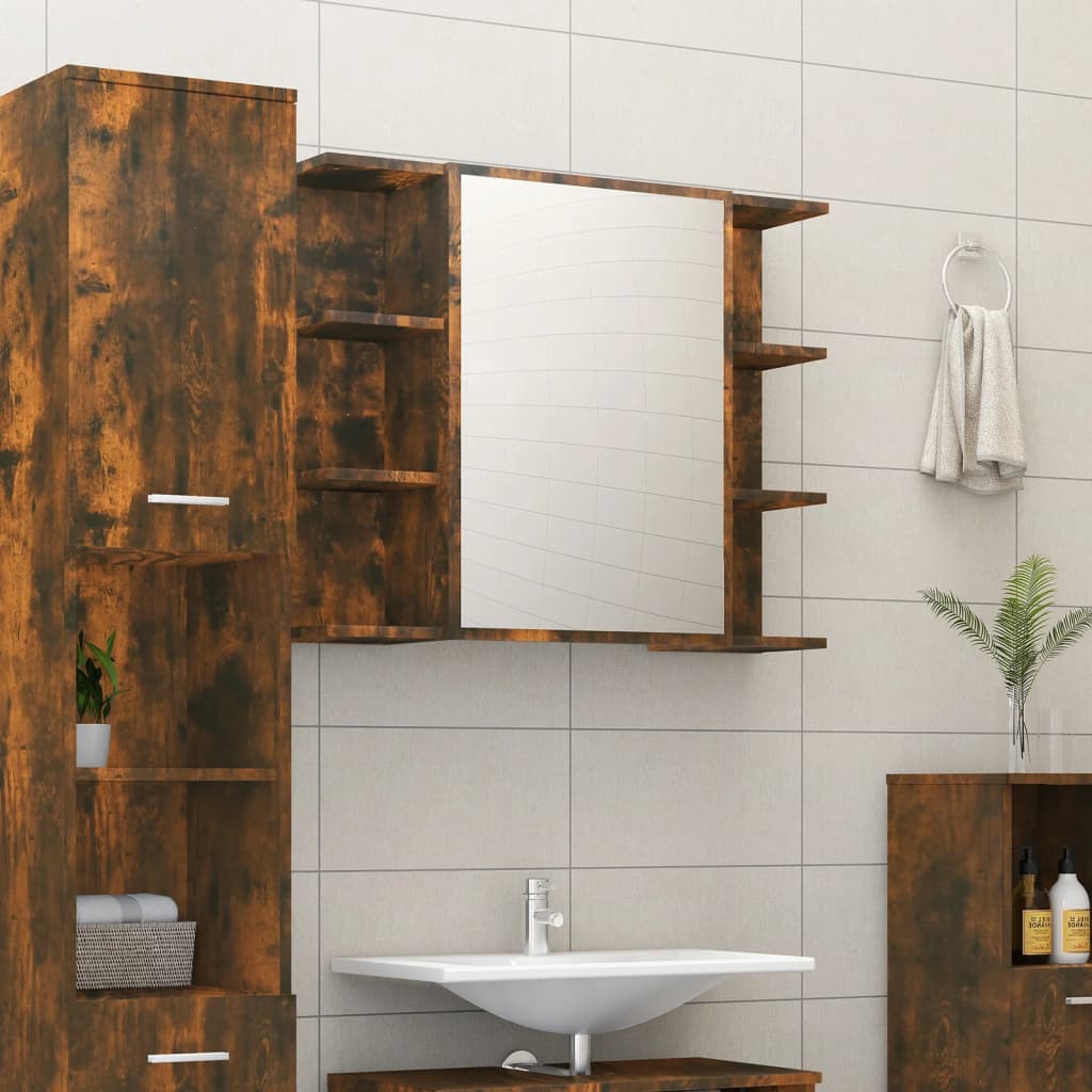 Badkamerspiegelkast 80x20,5x64 cm bewerkt hout gerookt eiken is nu te koop bij PeponiXL, paradijselijk wonen!