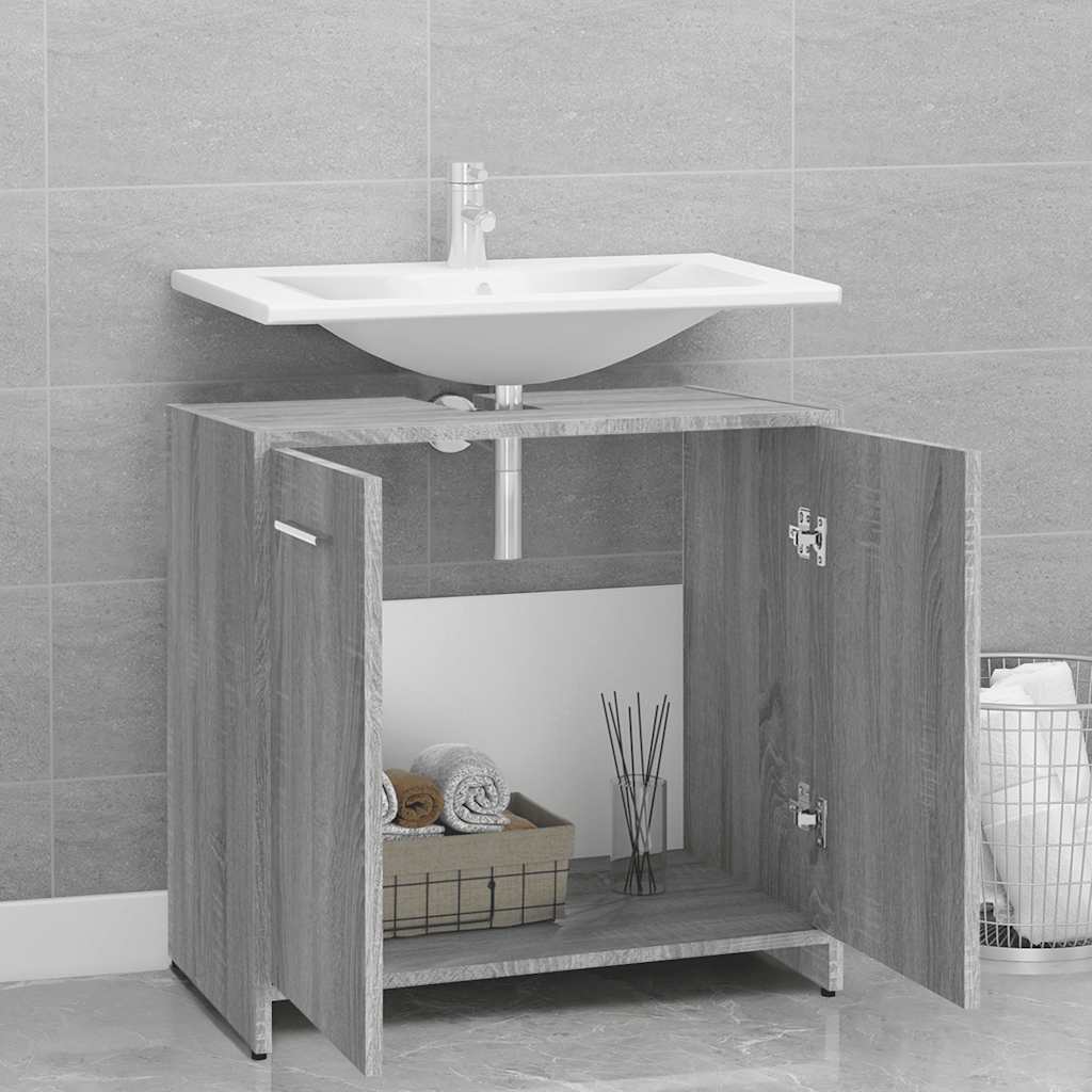 Badkamerkast 60x33x60 cm bewerkt hout grijs sonoma eikenkleurig is nu te koop bij PeponiXL, paradijselijk wonen!