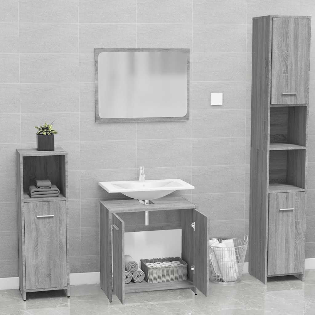 Badkamermeubelset bewerkt hout grijs sonoma eikenkleurig is nu te koop bij PeponiXL, paradijselijk wonen!
