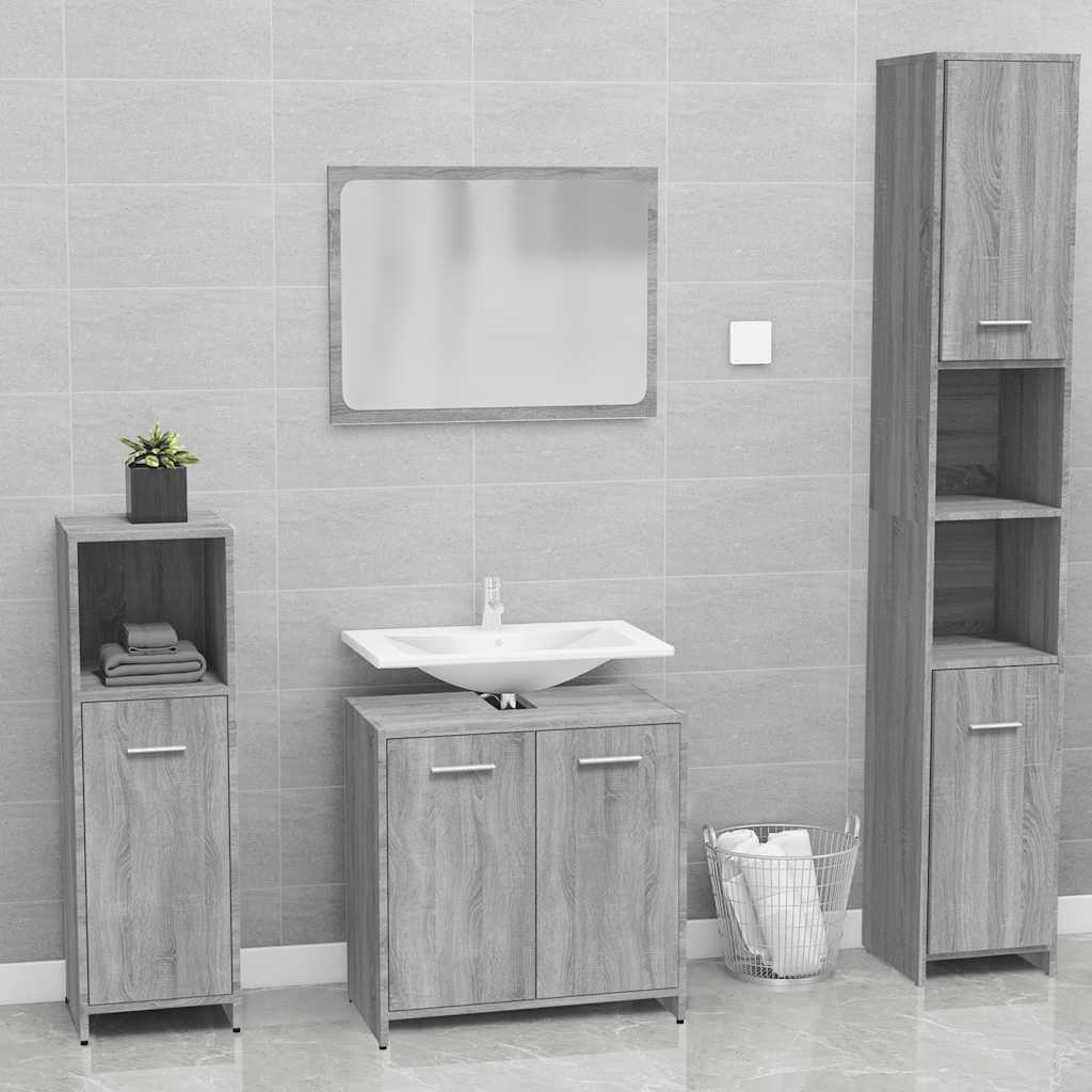 Badkamermeubelset bewerkt hout grijs sonoma eikenkleurig is nu te koop bij PeponiXL, paradijselijk wonen!