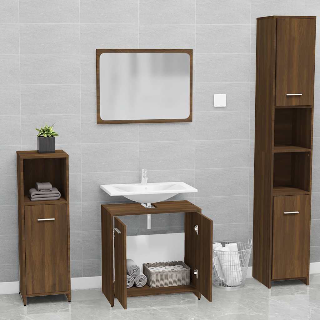 Badkamermeubelset bewerkt hout bruin eikenkleur is nu te koop bij PeponiXL, paradijselijk wonen!