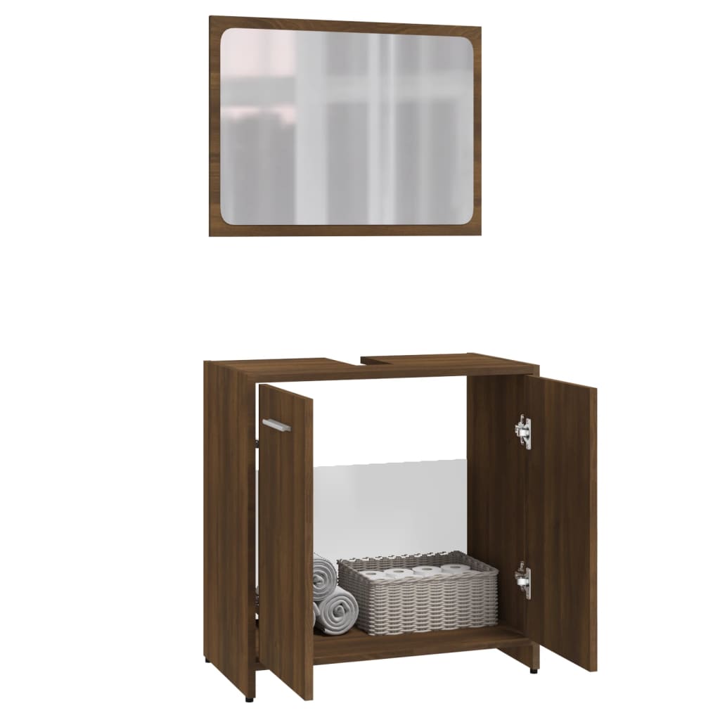Badkamermeubelset bewerkt hout bruin eikenkleur is nu te koop bij PeponiXL, paradijselijk wonen!