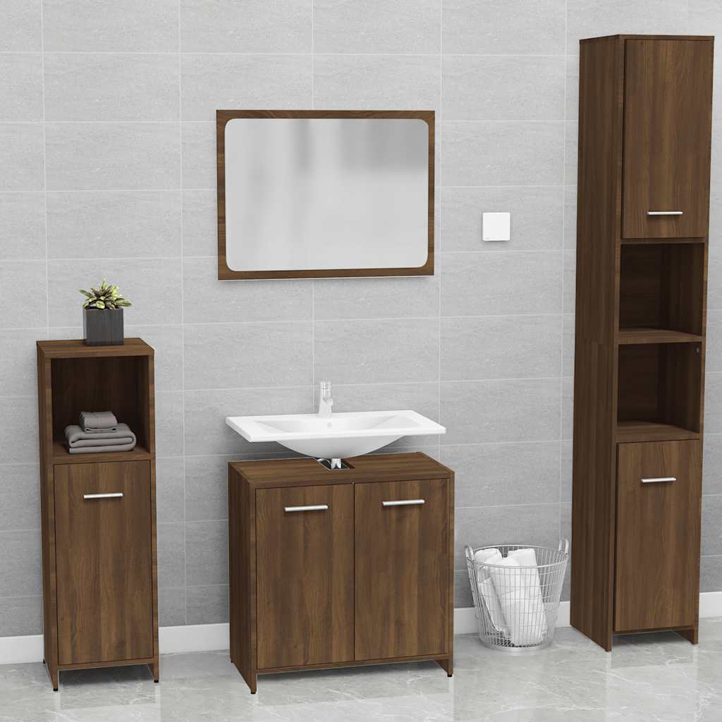 Badkamermeubelset bewerkt hout bruin eikenkleur is nu te koop bij PeponiXL, paradijselijk wonen!