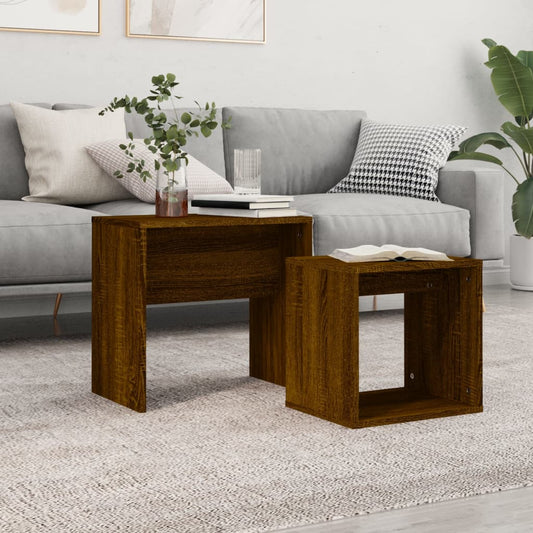 2-delige Tafeltjesset bewerkt hout bruin eikenkleur is nu te koop bij PeponiXL, paradijselijk wonen!