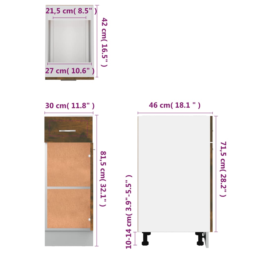 Onderkast met lade Lyon 30x46x81,5 cm bewerkt hout gerookt eiken is nu te koop bij PeponiXL, paradijselijk wonen!