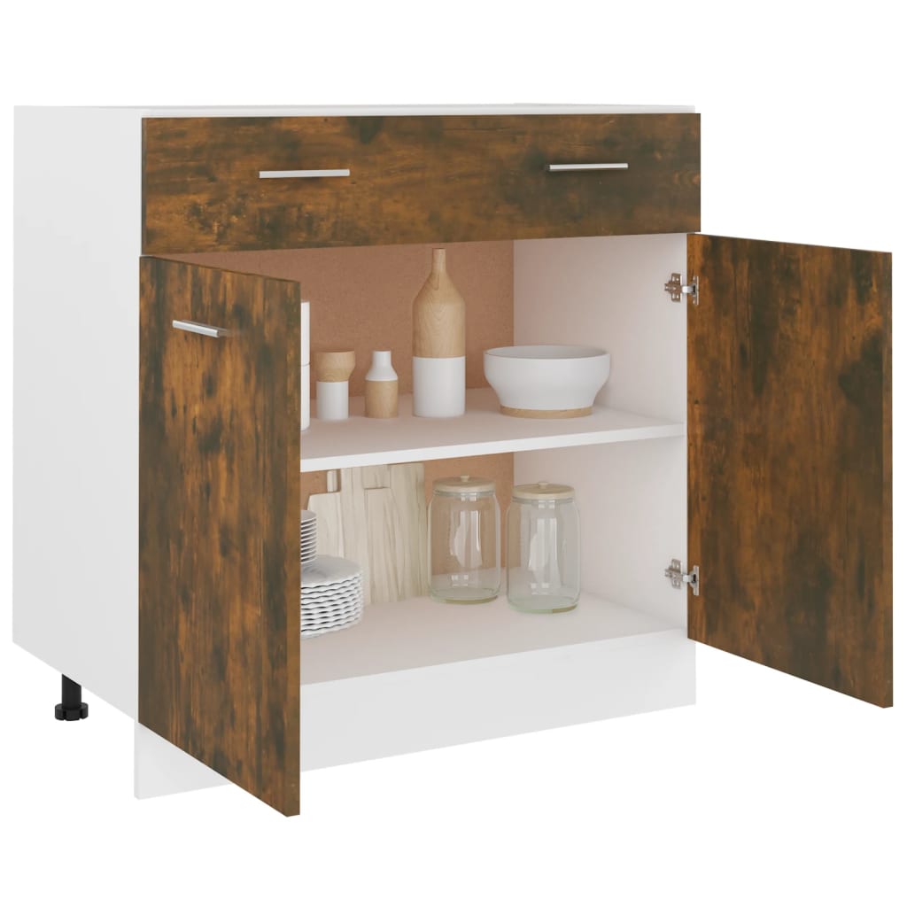 Onderkast met lade Lyon 80x46x81,5cm bewerkt hout gerookt eiken is nu te koop bij PeponiXL, paradijselijk wonen!