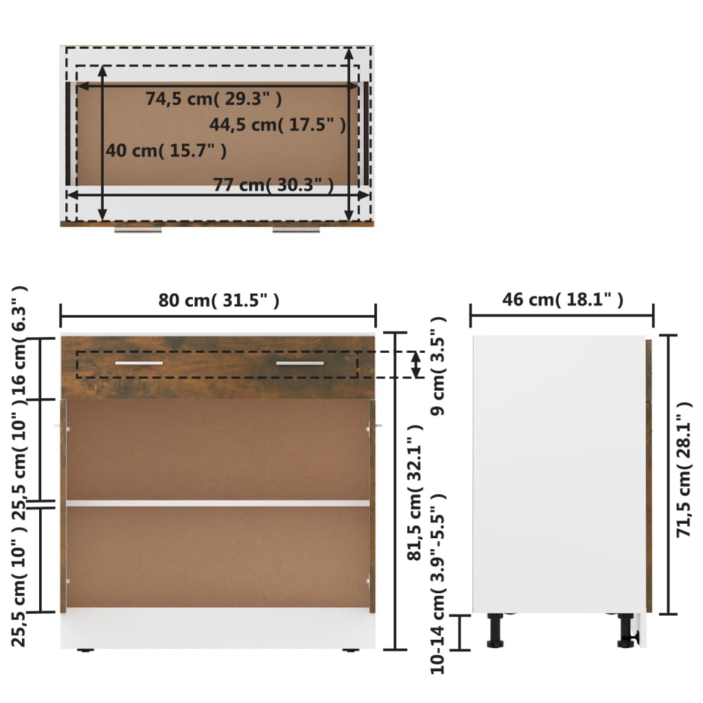 Onderkast met lade Lyon 80x46x81,5cm bewerkt hout gerookt eiken is nu te koop bij PeponiXL, paradijselijk wonen!