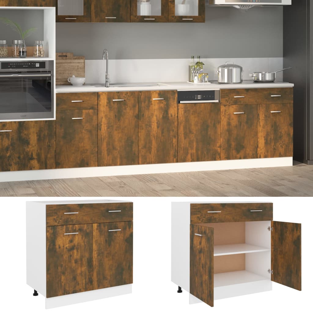 Onderkast met lade Lyon 80x46x81,5cm bewerkt hout gerookt eiken is nu te koop bij PeponiXL, paradijselijk wonen!