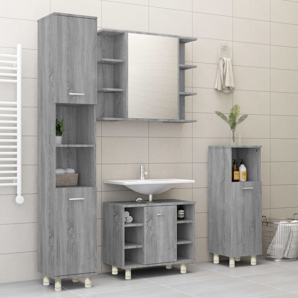 Badkamerkast 30x30x95 cm bewerkt hout grijs sonoma eikenkleurig is nu te koop bij PeponiXL, paradijselijk wonen!