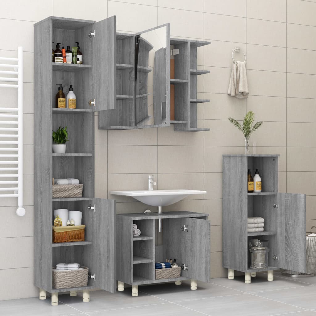 Badkamerkast 30x30x95 cm bewerkt hout grijs sonoma eikenkleurig is nu te koop bij PeponiXL, paradijselijk wonen!