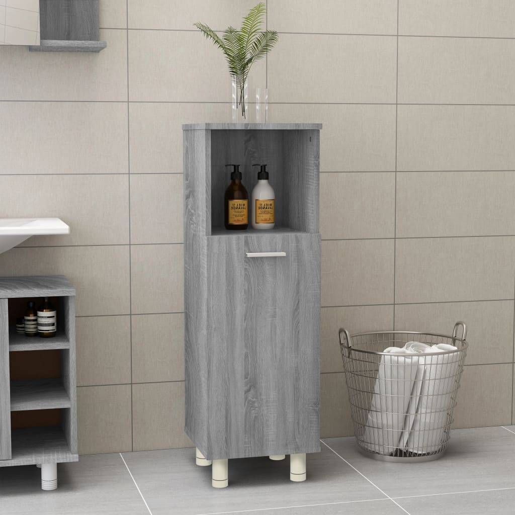 Badkamerkast 30x30x95 cm bewerkt hout grijs sonoma eikenkleurig is nu te koop bij PeponiXL, paradijselijk wonen!