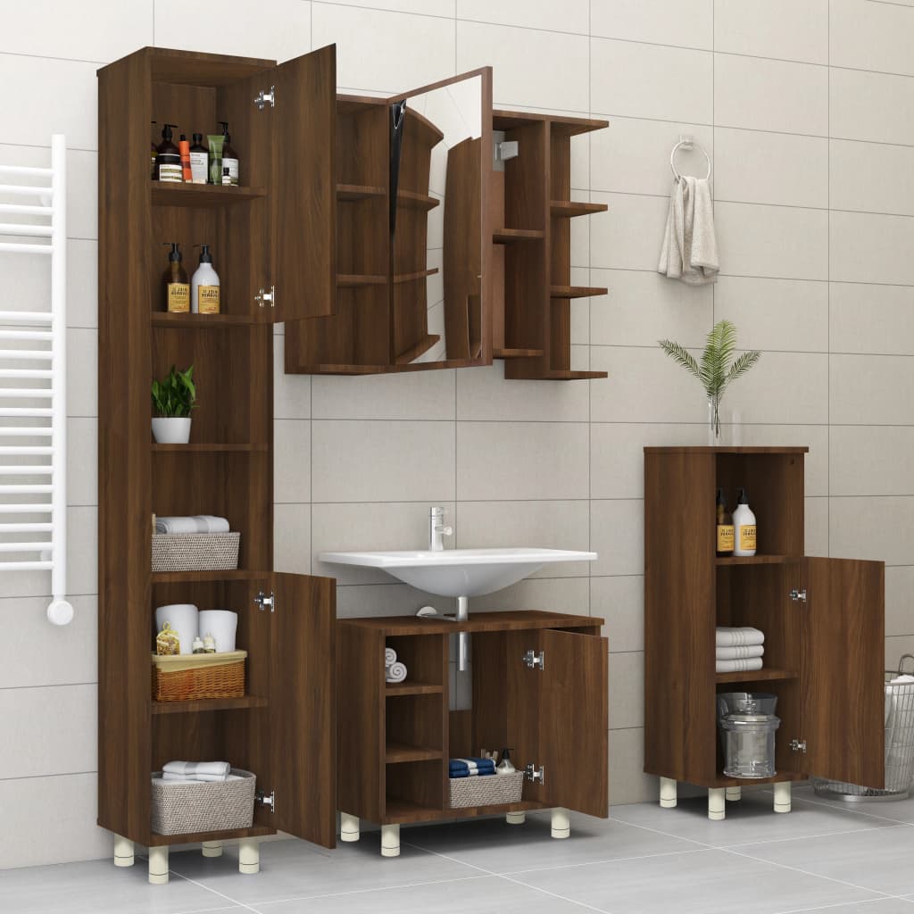 Badkamerkast 30x30x95 cm bewerkt hout bruin eikenkleur is nu te koop bij PeponiXL, paradijselijk wonen!