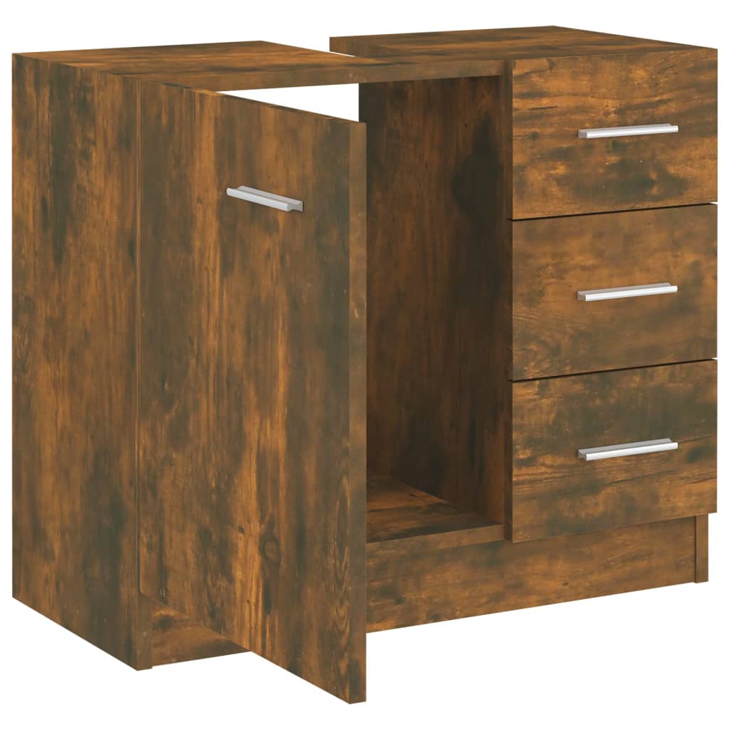 Wastafelkast 63x30x54 cm bewerkt hout gerookt eikenkleurig is nu te koop bij PeponiXL, paradijselijk wonen!