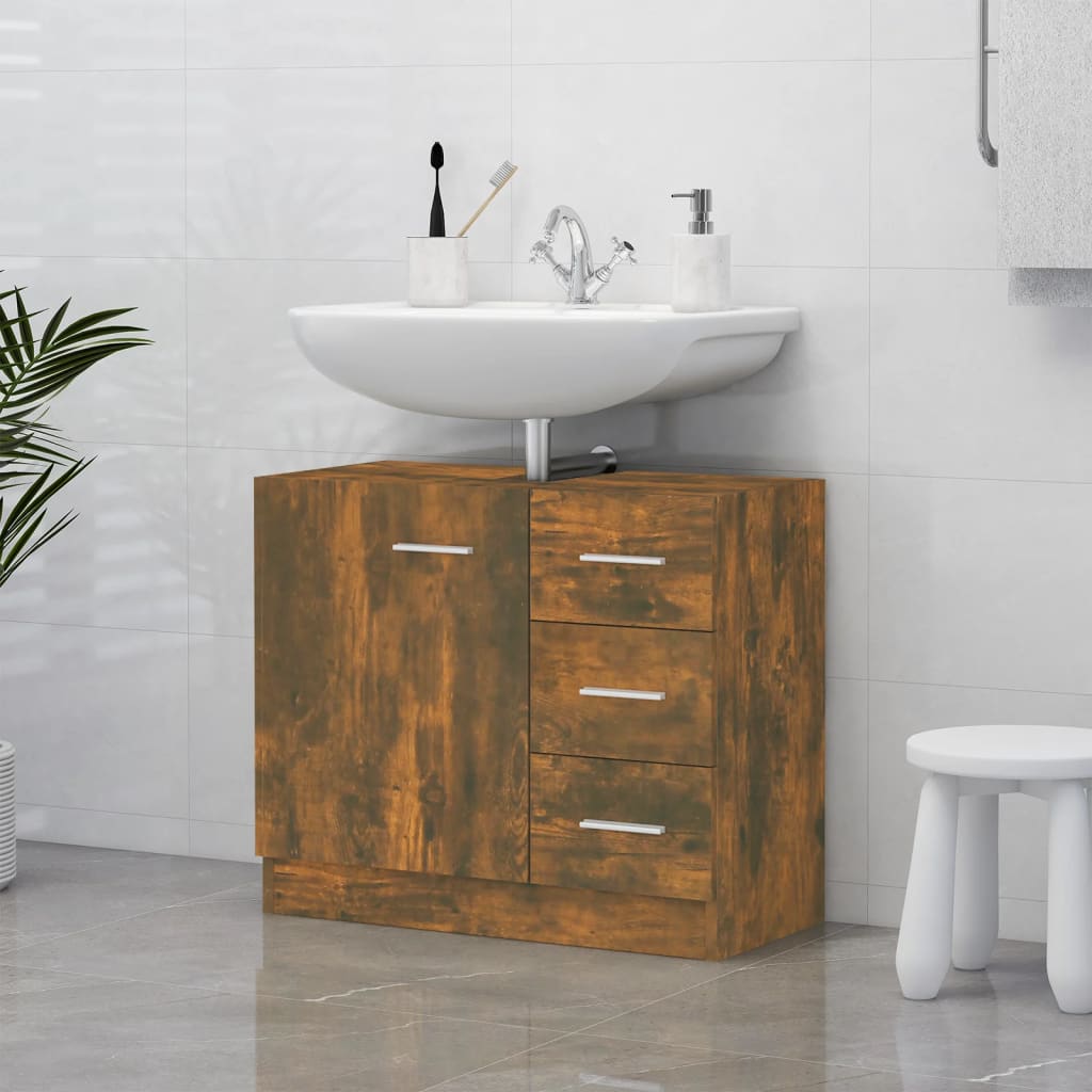 Wastafelkast 63x30x54 cm bewerkt hout gerookt eikenkleurig is nu te koop bij PeponiXL, paradijselijk wonen!