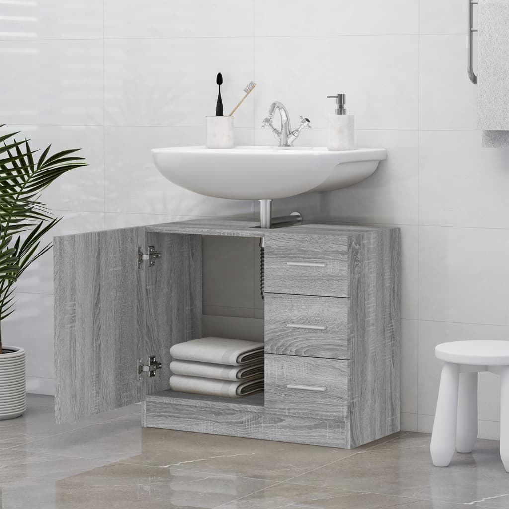 Wastafelkast 63x30x54 cm bewerkt hout grijs sonoma eikenkleurig is nu te koop bij PeponiXL, paradijselijk wonen!