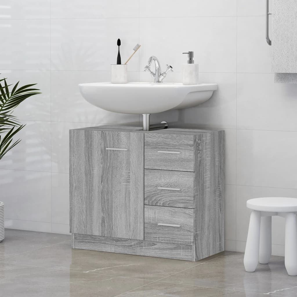 Wastafelkast 63x30x54 cm bewerkt hout grijs sonoma eikenkleurig is nu te koop bij PeponiXL, paradijselijk wonen!
