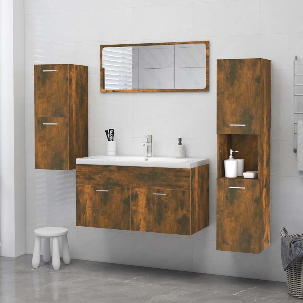 Badkamerkast 30x30x130 cm bewerkt hout gerookt eikenkleurig is nu te koop bij PeponiXL, paradijselijk wonen!