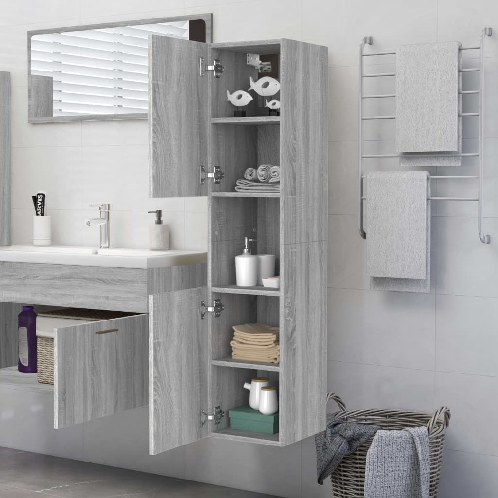 Badkamerkast 30x30x130 cm bewerkt hout grijs sonoma eikenkleur is nu te koop bij PeponiXL, paradijselijk wonen!
