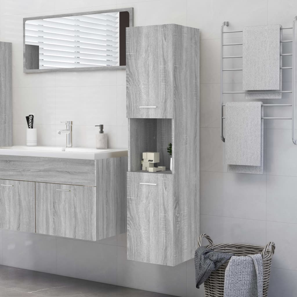 Badkamerkast 30x30x130 cm bewerkt hout grijs sonoma eikenkleur is nu te koop bij PeponiXL, paradijselijk wonen!