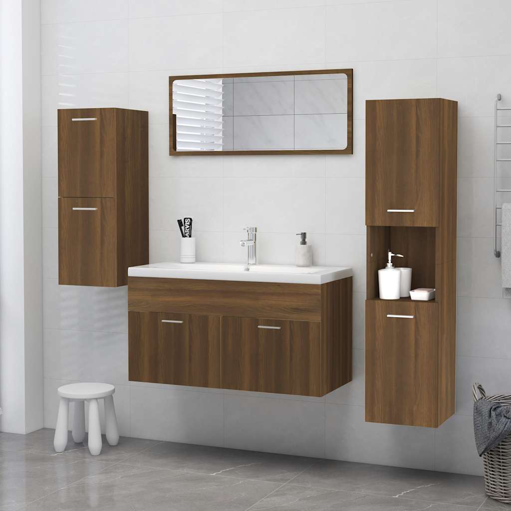 Badkamerkast 30x30x130 cm bewerkt hout bruin eikenkleur is nu te koop bij PeponiXL, paradijselijk wonen!