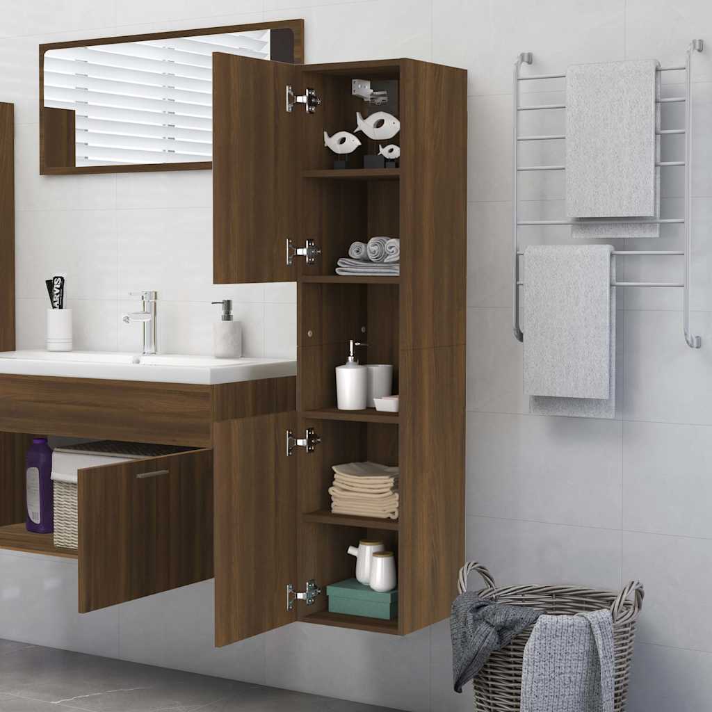 Badkamerkast 30x30x130 cm bewerkt hout bruin eikenkleur is nu te koop bij PeponiXL, paradijselijk wonen!