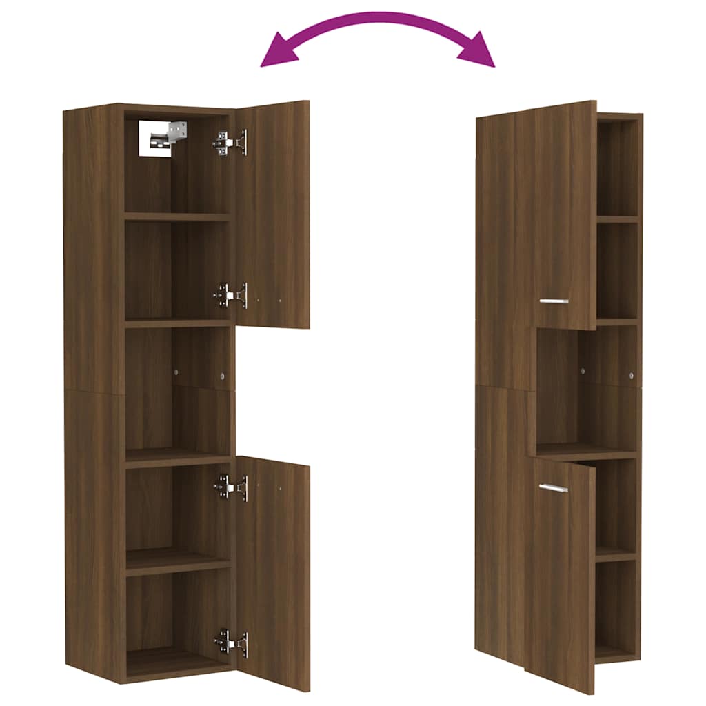 Badkamerkast 30x30x130 cm bewerkt hout bruin eikenkleur is nu te koop bij PeponiXL, paradijselijk wonen!