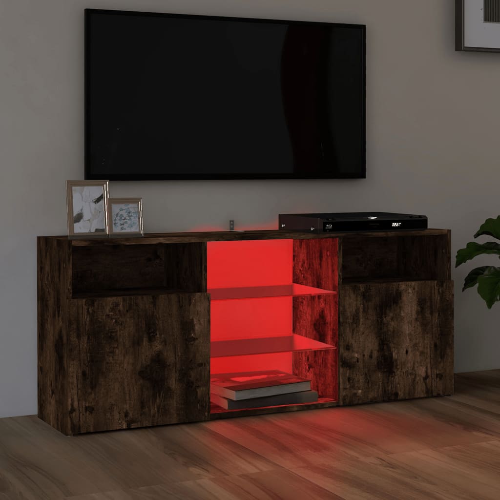 Tv-meubel met LED-verlichting 120x30x50 cm gerookt eikenkleurig is nu te koop bij PeponiXL, paradijselijk wonen!