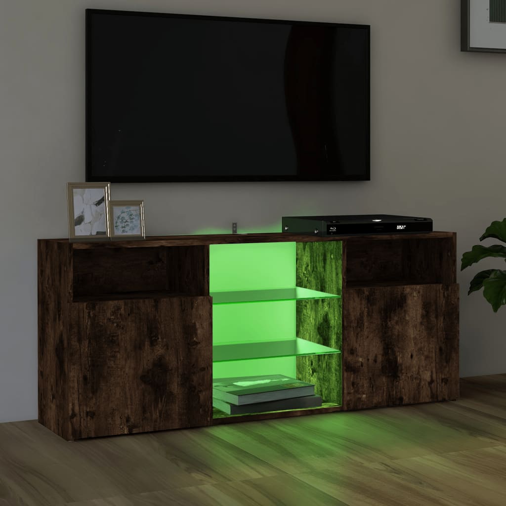 Tv-meubel met LED-verlichting 120x30x50 cm gerookt eikenkleurig is nu te koop bij PeponiXL, paradijselijk wonen!