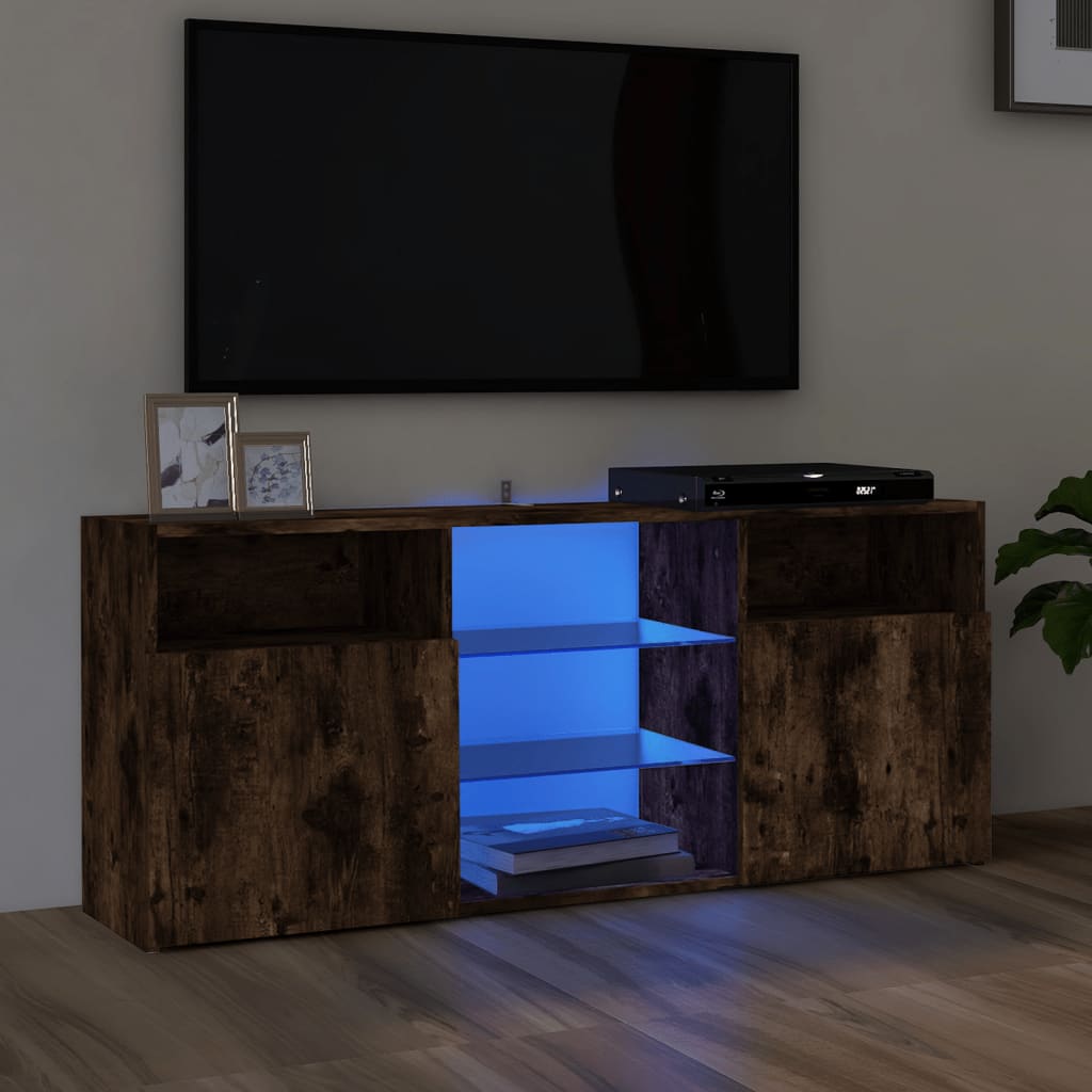 Tv-meubel met LED-verlichting 120x30x50 cm gerookt eikenkleurig is nu te koop bij PeponiXL, paradijselijk wonen!