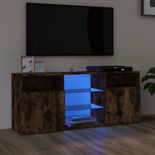 Tv-meubel met LED-verlichting 120x30x50 cm gerookt eikenkleurig is nu te koop bij PeponiXL, paradijselijk wonen!