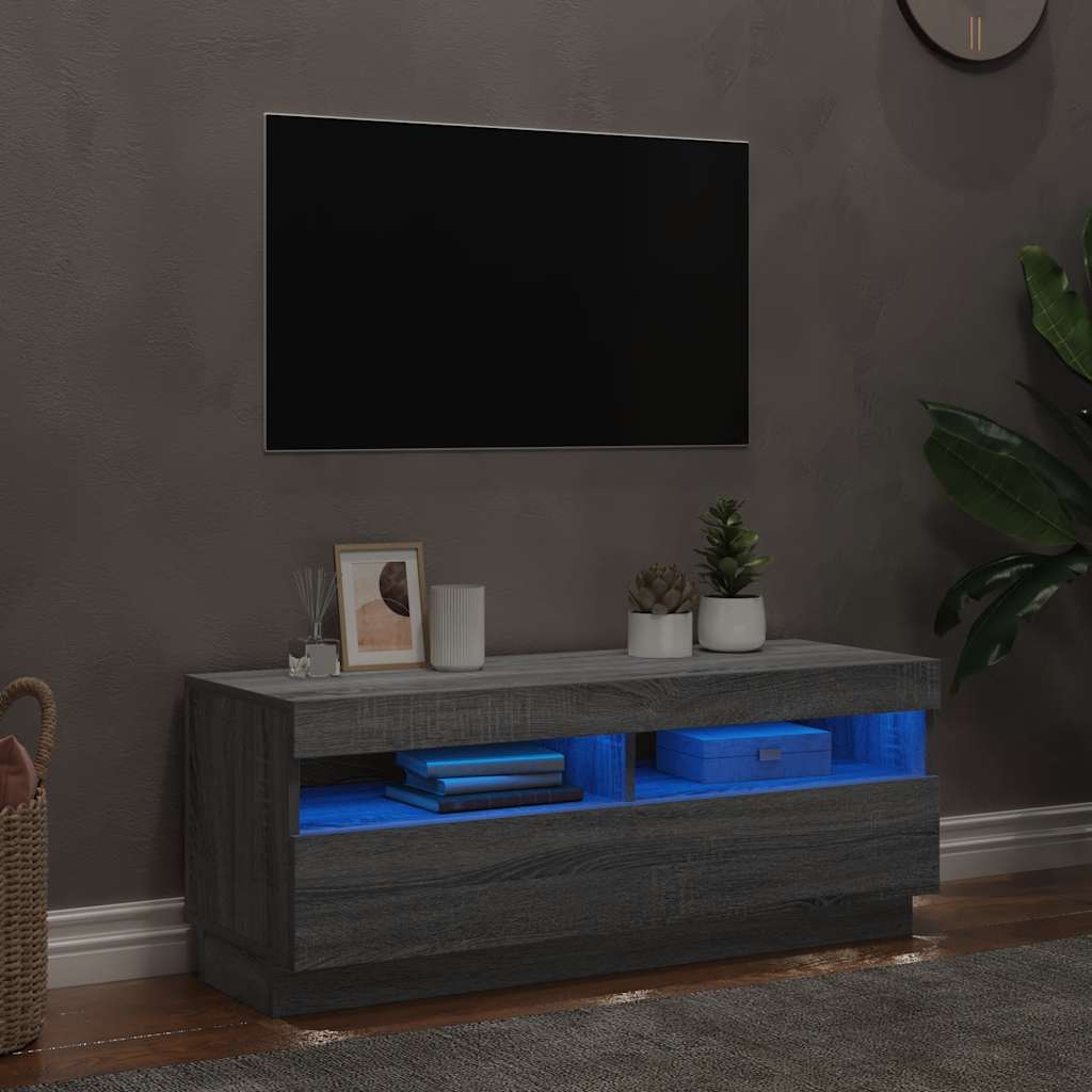 Tv-meubel met LED-verlichting 100x35x40 cm grijs sonoma eiken is nu te koop bij PeponiXL, paradijselijk wonen!