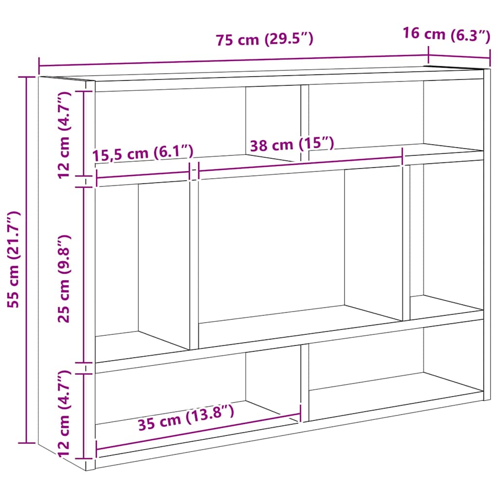 Wandschap 75x16x55 cm bewerkt hout gerookt eikenkleurig is nu te koop bij PeponiXL, paradijselijk wonen!