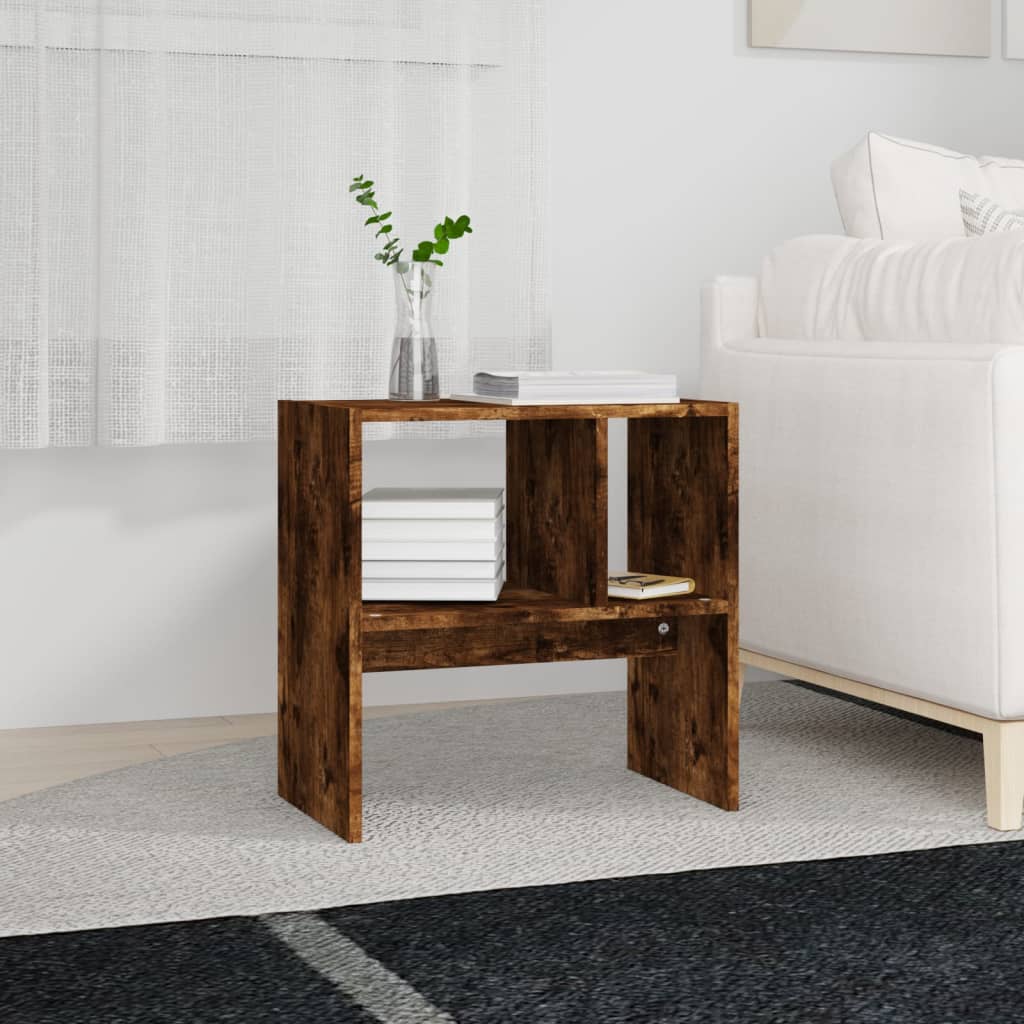 Bijzettafel 50x30x50 cm bewerkt hout gerookt eikenkleurig is nu te koop bij PeponiXL, paradijselijk wonen!