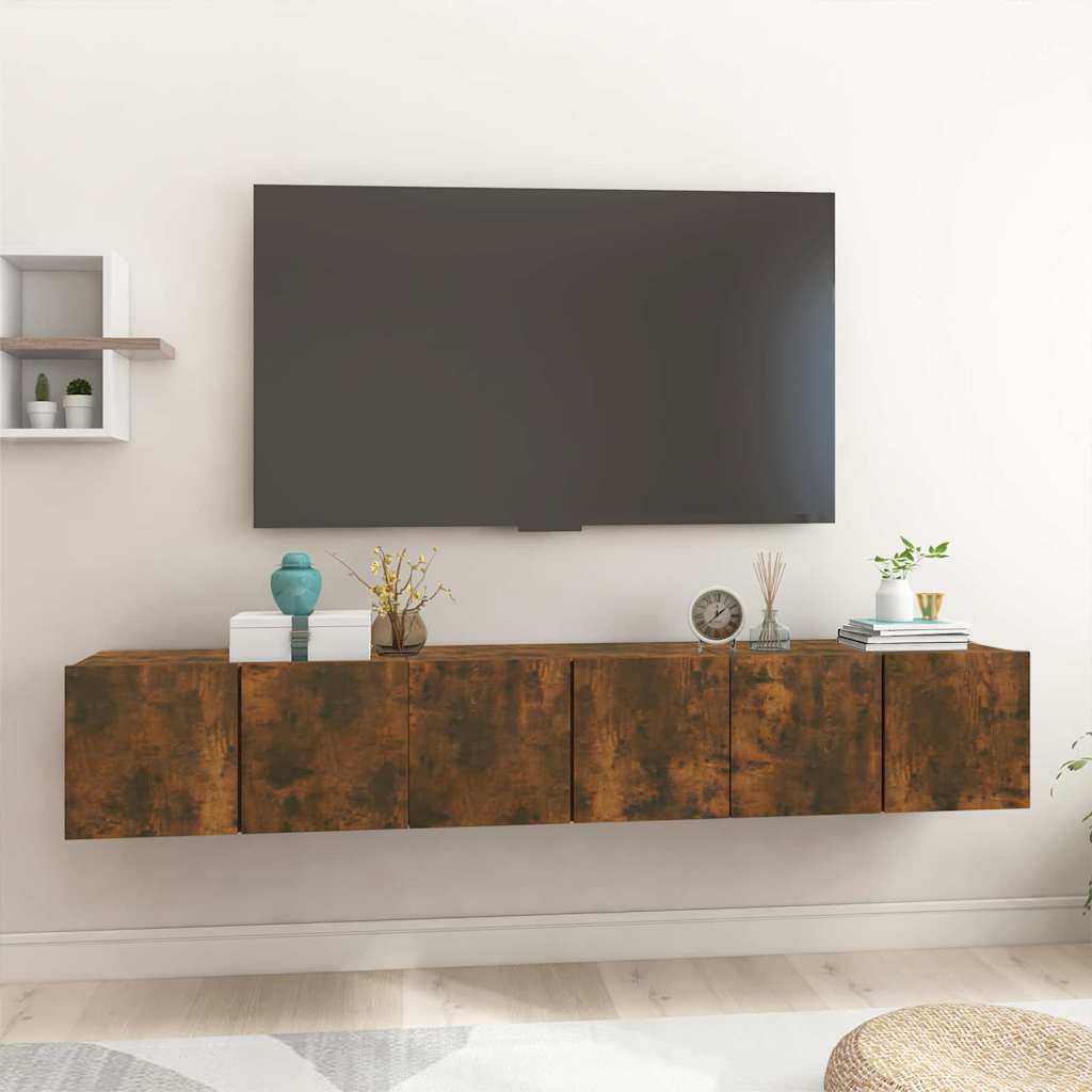 Tv-hangmeubelen 3 st 60x30x30 cm gerookt eikenkleurig is nu te koop bij PeponiXL, paradijselijk wonen!