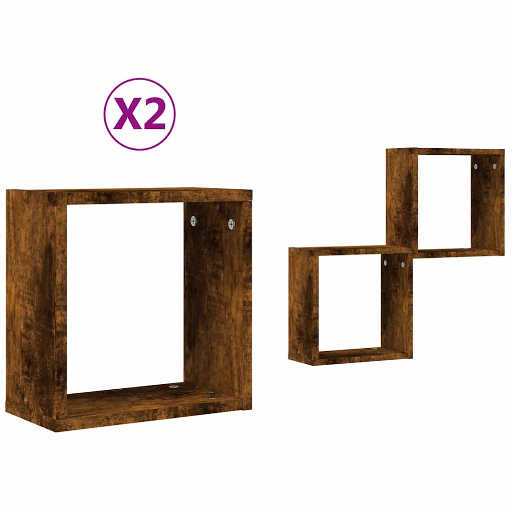 Wandrekken kubus 2 st 30x15x30 cm gerookt eiken is nu te koop bij PeponiXL, paradijselijk wonen!
