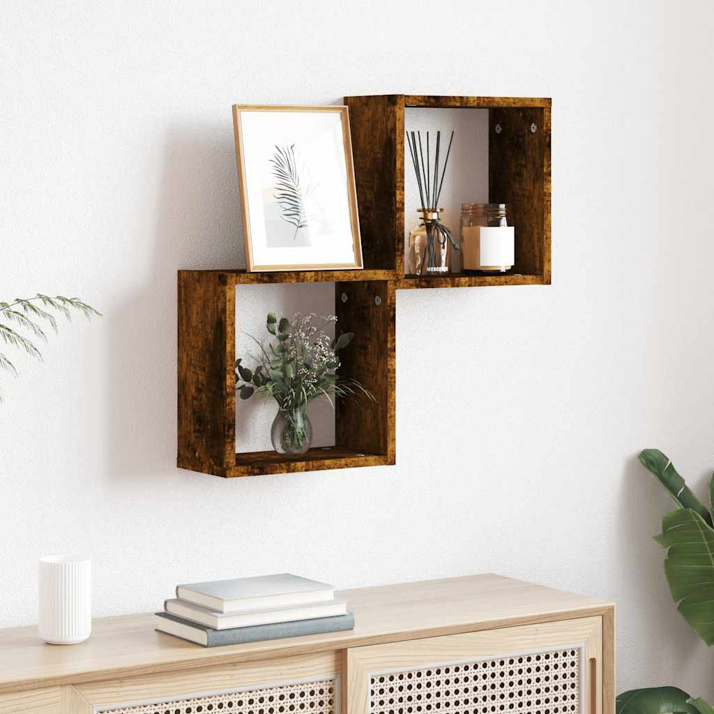 Wandrekken kubus 2 st 30x15x30 cm gerookt eiken is nu te koop bij PeponiXL, paradijselijk wonen!