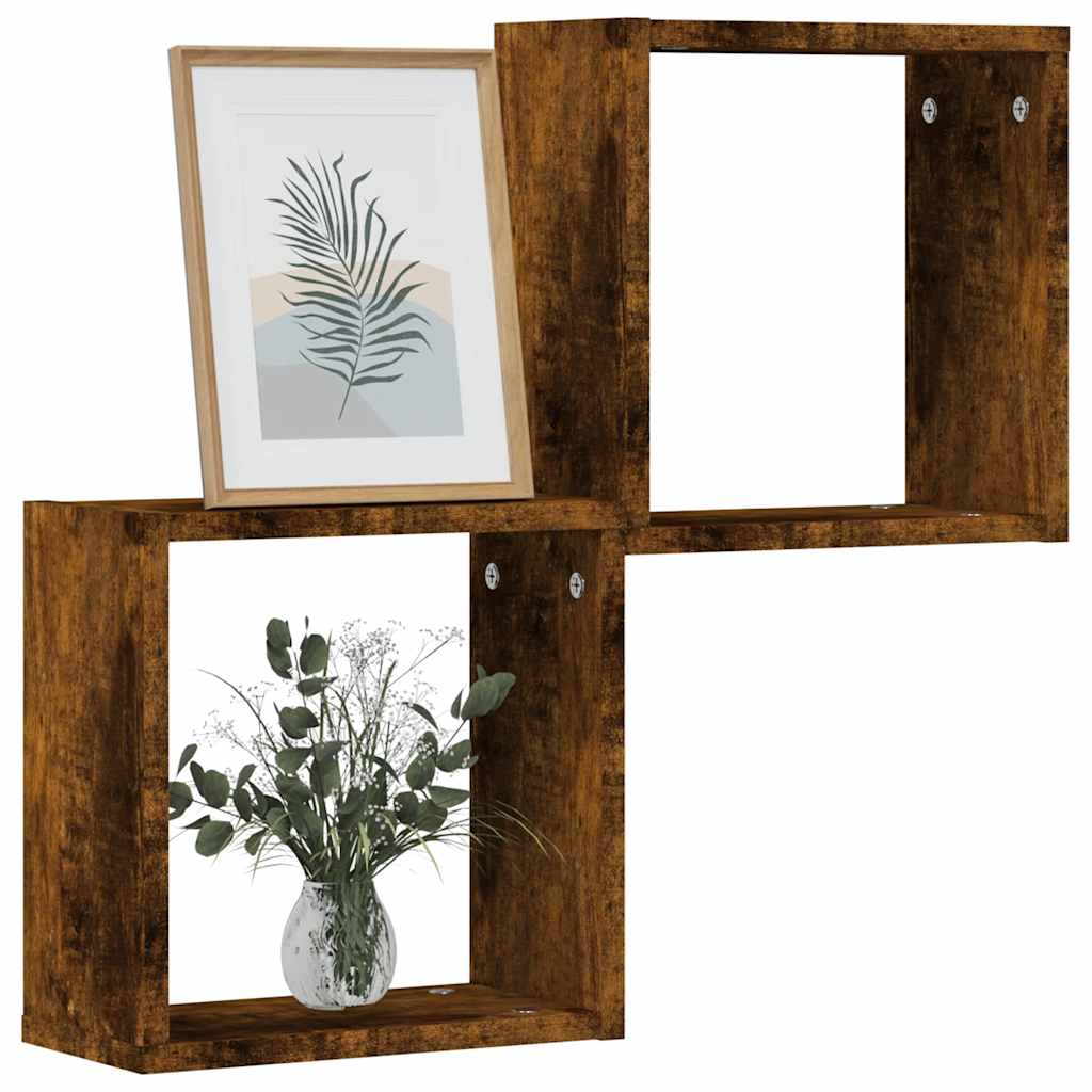 Wandrekken kubus 2 st 30x15x30 cm gerookt eiken is nu te koop bij PeponiXL, paradijselijk wonen!