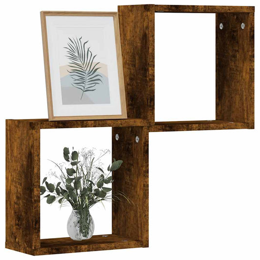 Wandrekken kubus 2 st 30x15x30 cm gerookt eiken is nu te koop bij PeponiXL, paradijselijk wonen!