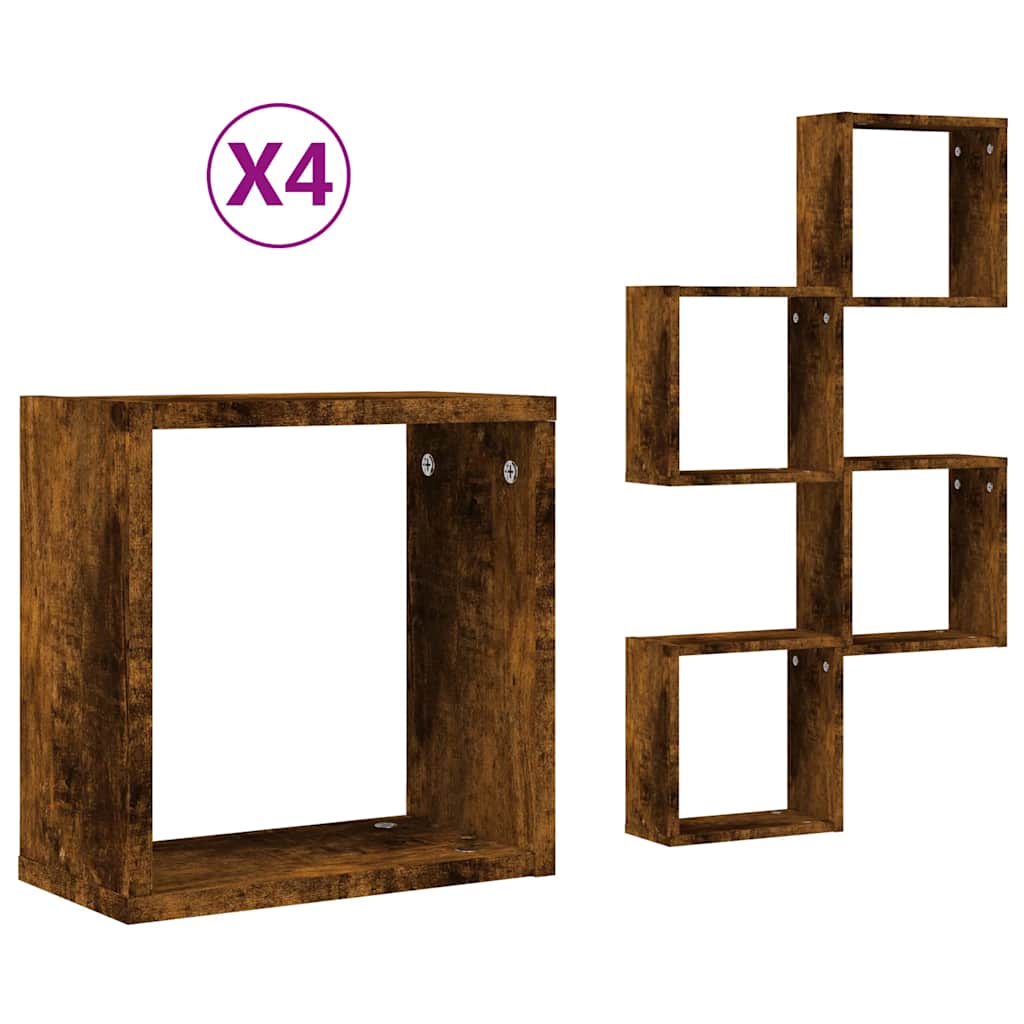 Wandrekken kubus 4 st 30x15x30 cm gerookt eiken is nu te koop bij PeponiXL, paradijselijk wonen!