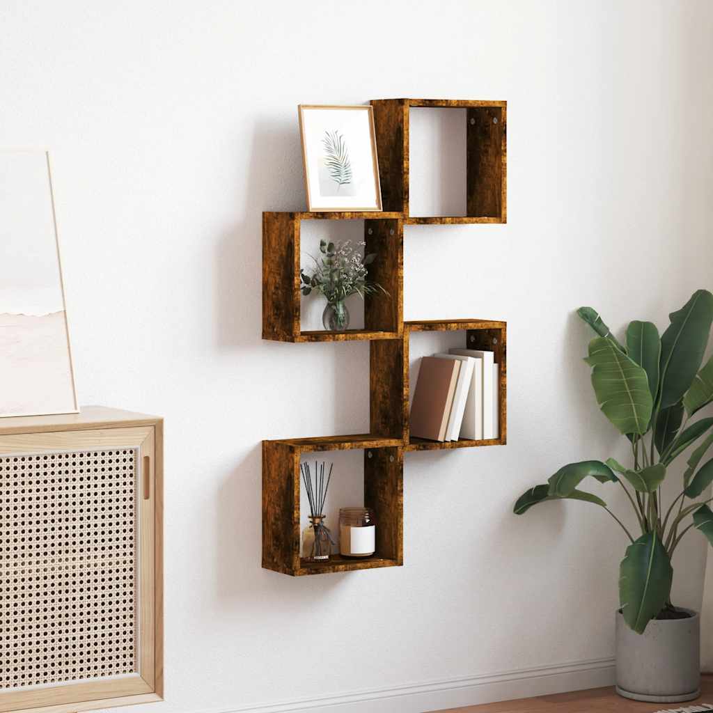 Wandrekken kubus 4 st 30x15x30 cm gerookt eiken is nu te koop bij PeponiXL, paradijselijk wonen!