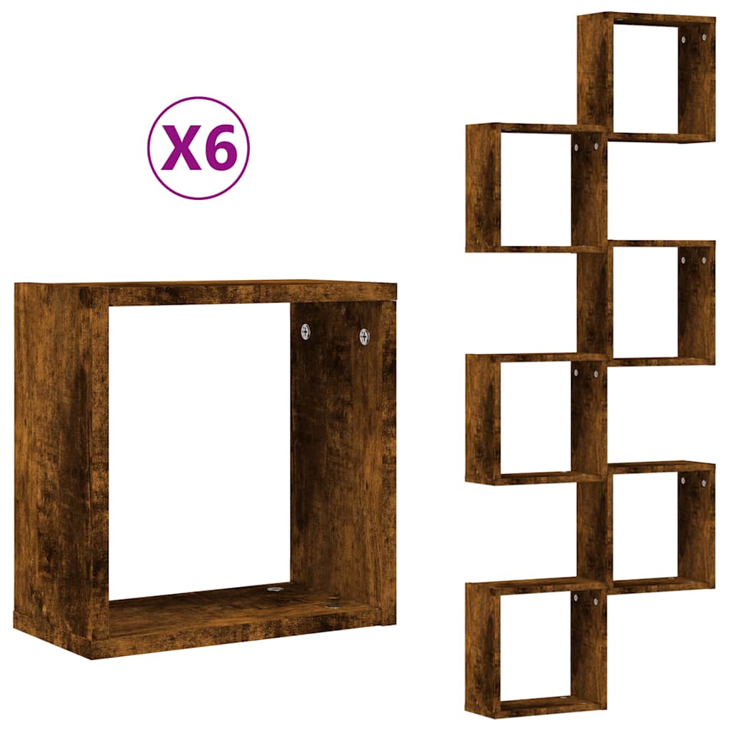 Wandrekken kubus 6 st 30x15x30 cm gerookt eiken is nu te koop bij PeponiXL, paradijselijk wonen!