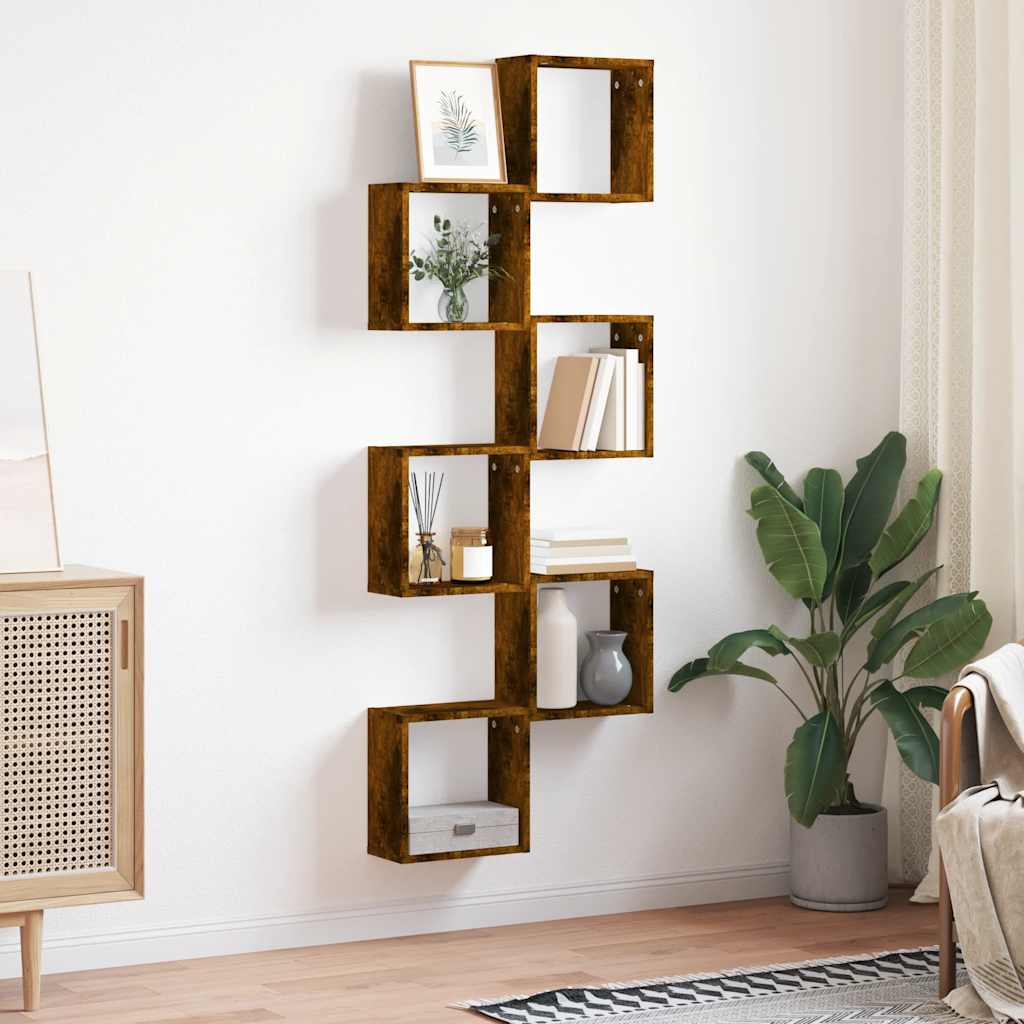 Wandrekken kubus 6 st 30x15x30 cm gerookt eiken is nu te koop bij PeponiXL, paradijselijk wonen!