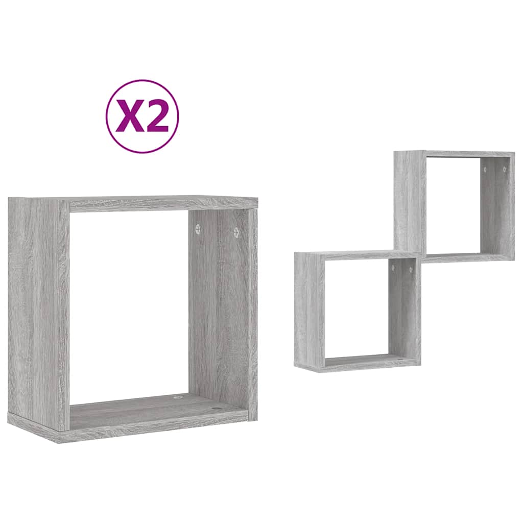 Wandrekken Kubus 2 st 30x15x30 cm grijs sonoma is nu te koop bij PeponiXL, paradijselijk wonen!
