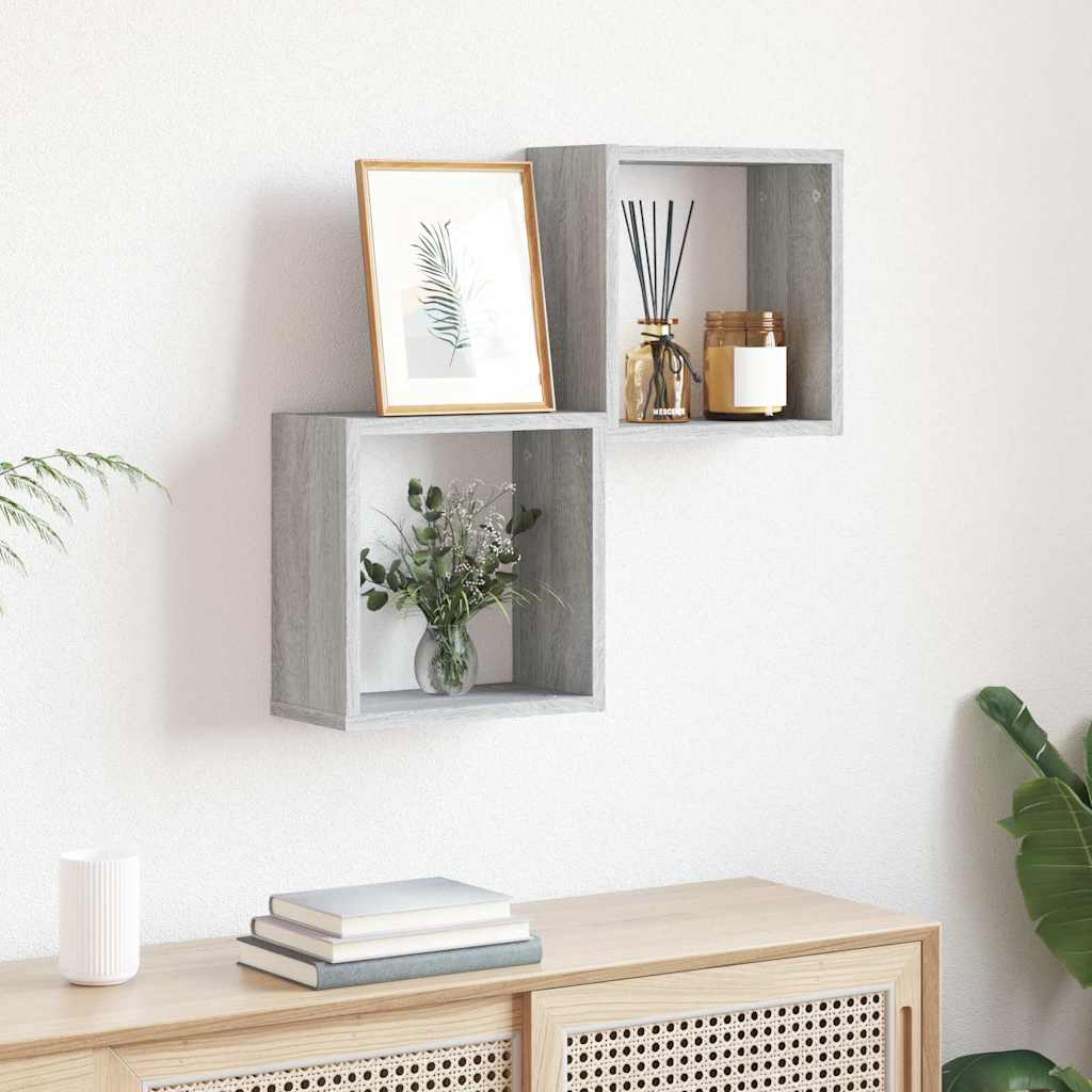 Wandrekken Kubus 2 st 30x15x30 cm grijs sonoma is nu te koop bij PeponiXL, paradijselijk wonen!