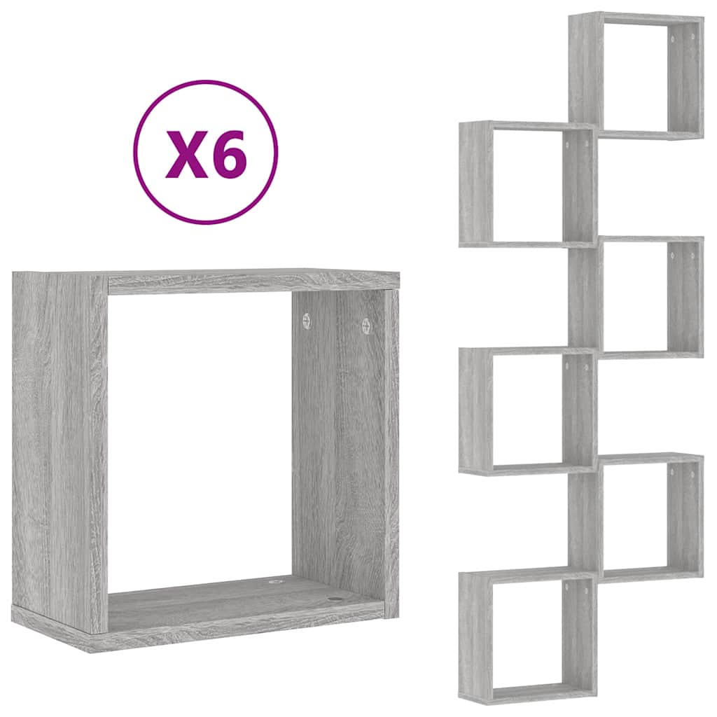Wandschappen kubus 6 st 30x15x30 cm grijs sonoma is nu te koop bij PeponiXL, paradijselijk wonen!