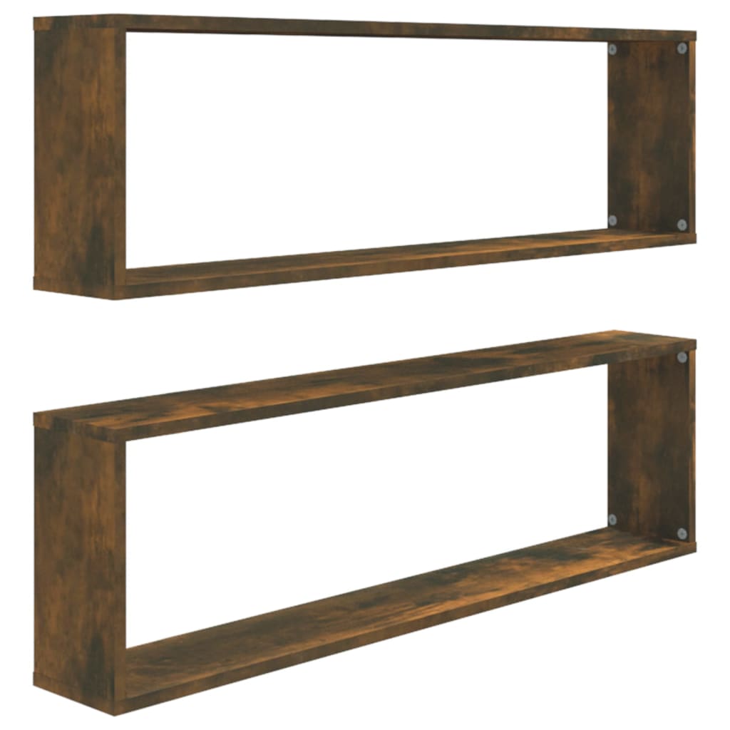 Wandschappen kubus 2 st 100x15x30 cm bewerkt hout gerookt eiken is nu te koop bij PeponiXL, paradijselijk wonen!