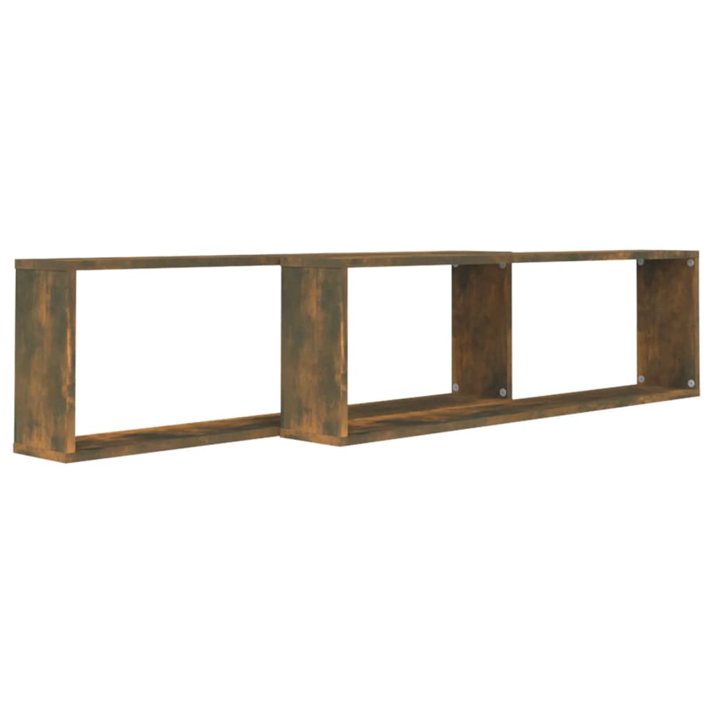 Wandschappen kubus 2 st 100x15x30 cm bewerkt hout gerookt eiken is nu te koop bij PeponiXL, paradijselijk wonen!