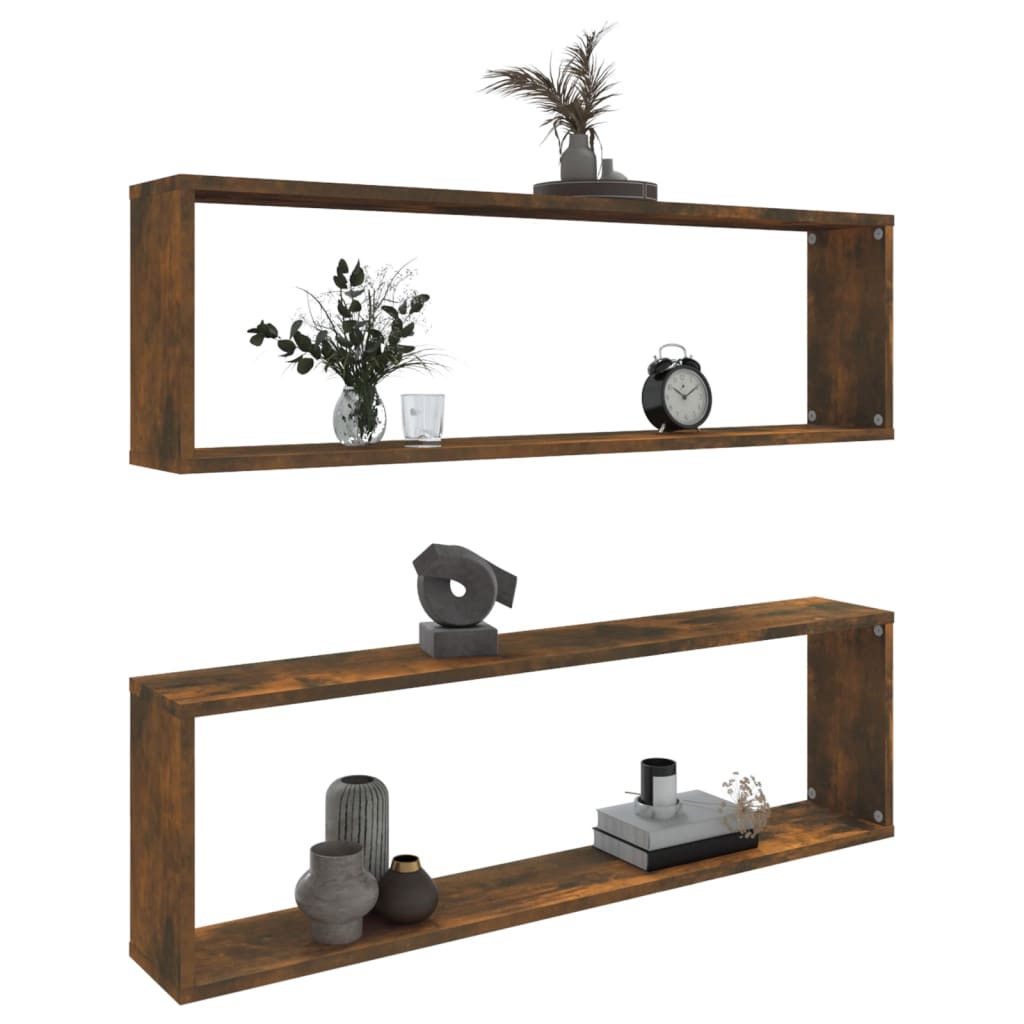 Wandschappen kubus 2 st 100x15x30 cm bewerkt hout gerookt eiken is nu te koop bij PeponiXL, paradijselijk wonen!