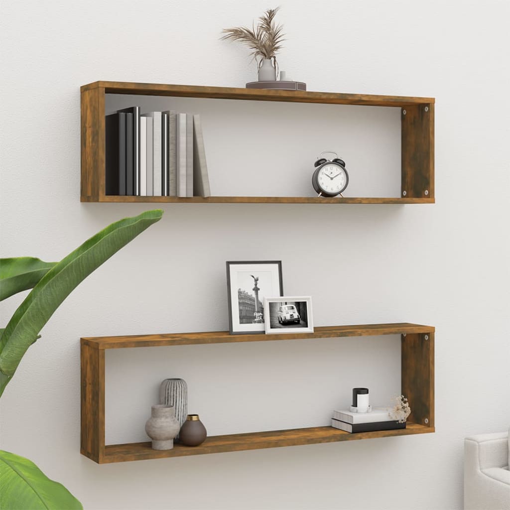 Wandschappen kubus 2 st 100x15x30 cm bewerkt hout gerookt eiken is nu te koop bij PeponiXL, paradijselijk wonen!